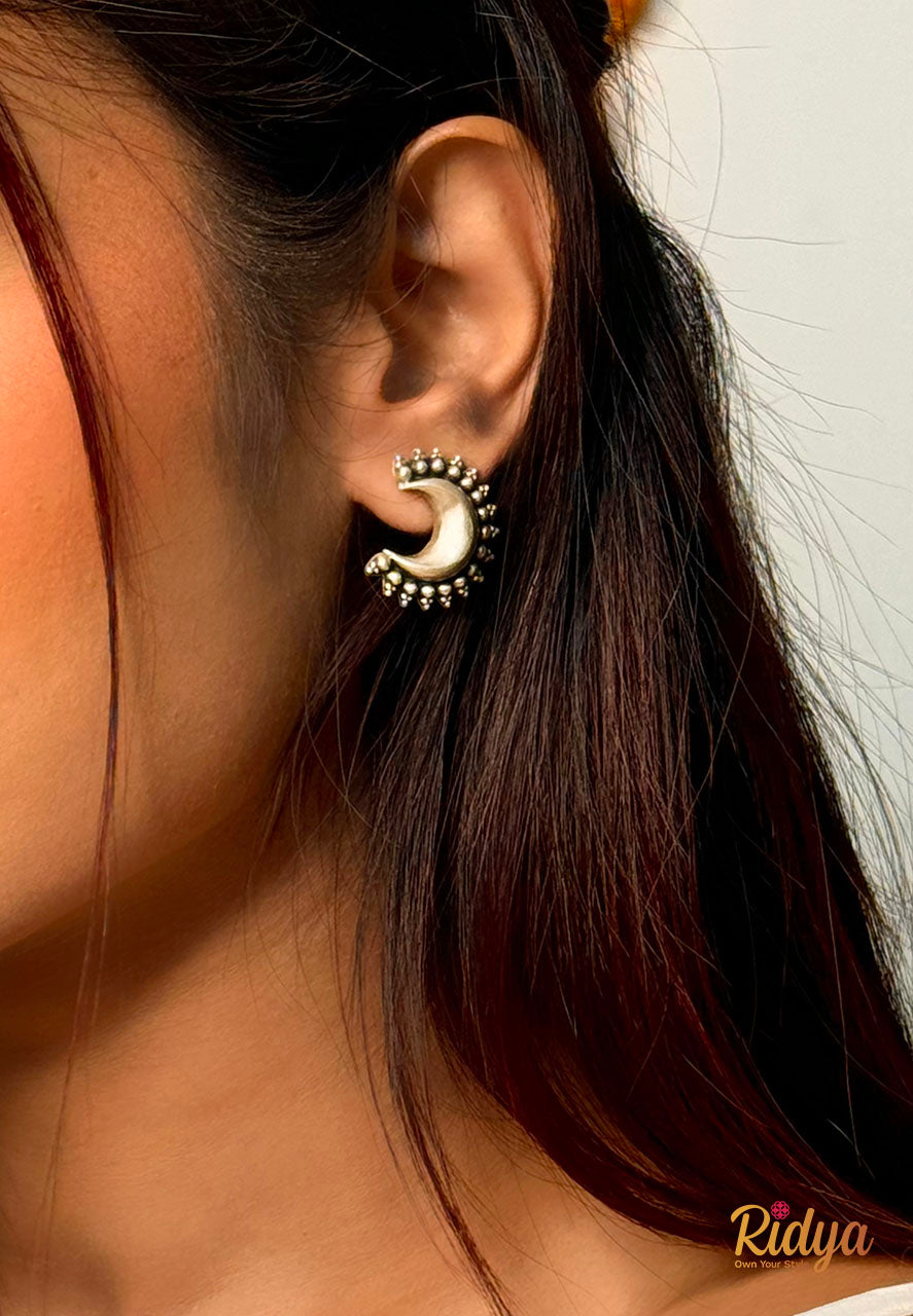 Buy Silver Earrings Online- Daana Details Crescent Shaped Stud Earrings (3) Ridya Fashions