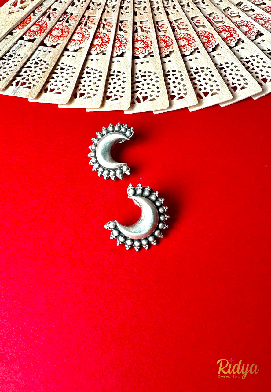 Buy Silver Earrings Online- Daana Details Crescent Shaped Stud Earrings (4) Ridya Fashions