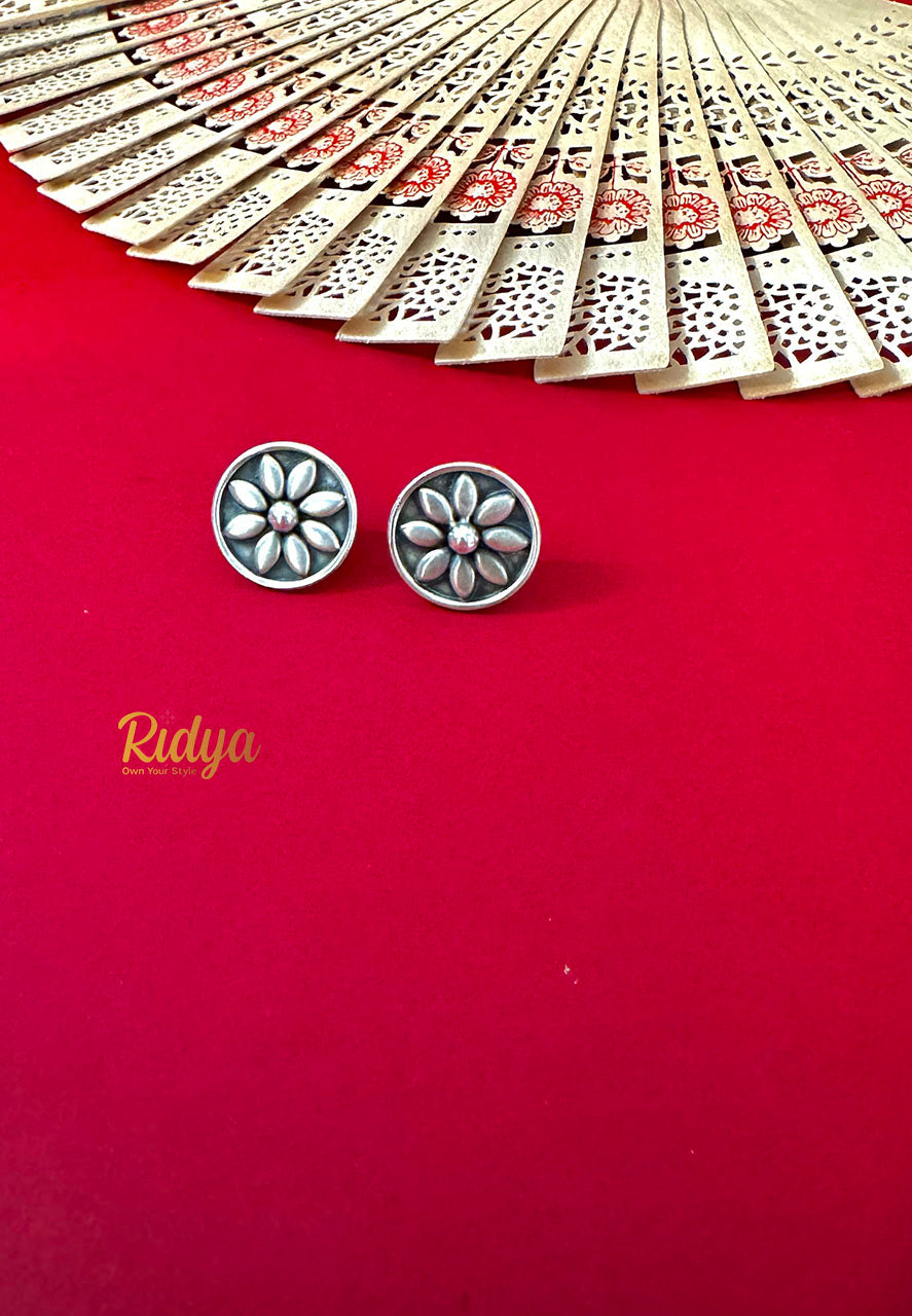 Silver Studs online at lowest price- Floral Coin Elegant Stud Earrings (4) Ridya Fashions