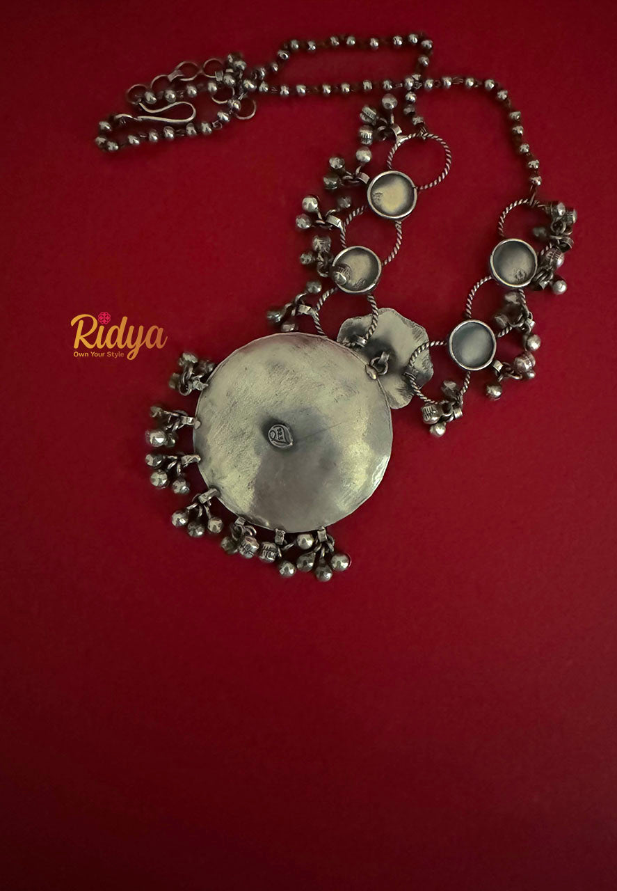 Statement Silver Necklace- Ghungru Details Contemporary Ball Chain Necklace (5) Ridya Fashions