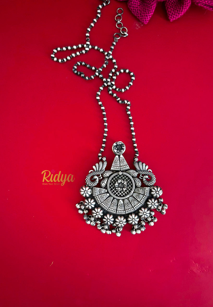 925 Silver Necklace Online-Fine Jaali Carving Statement Ball Chain Necklace (5) Ridya Fashions