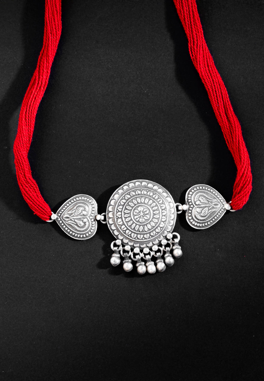 925 Silver Necklace-Intricate Details Chakra and Paan Classic Choker (4) Ridya Fashions