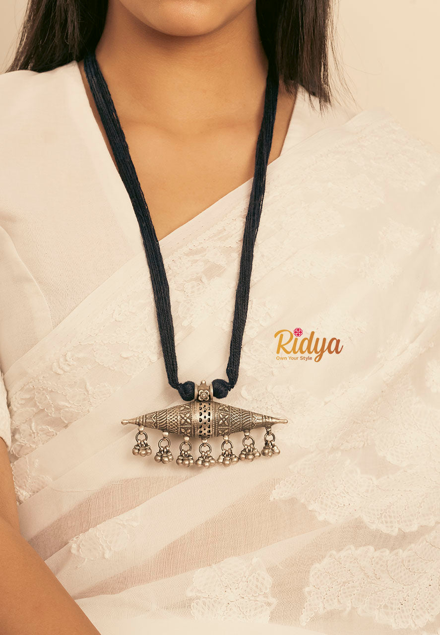 925 Silver Necklace-Intricate Details Tribal Inspired Bicone Classic Dori Necklace (1) Ridya Fashions