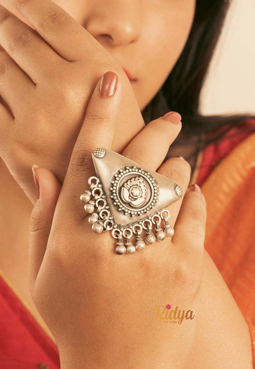 925 Silver Rings-Intricate Details Tribal Inspired Triangle Ring (2) Ridya Fashions