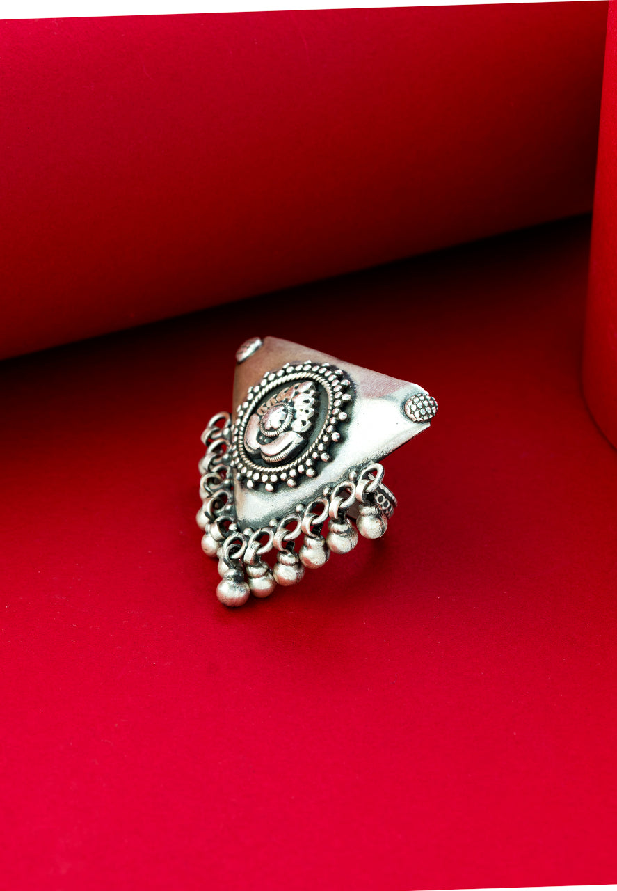 925 Silver Rings-Intricate Details Tribal Inspired Triangle Ring (3) Ridya Fashions