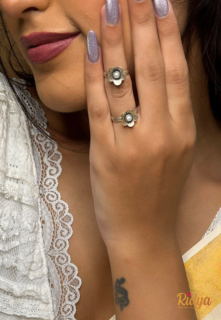 Buy Silver Rings- Jasmine Flower Pearl Embellished Everyday Ring (1) Ridya Fashions