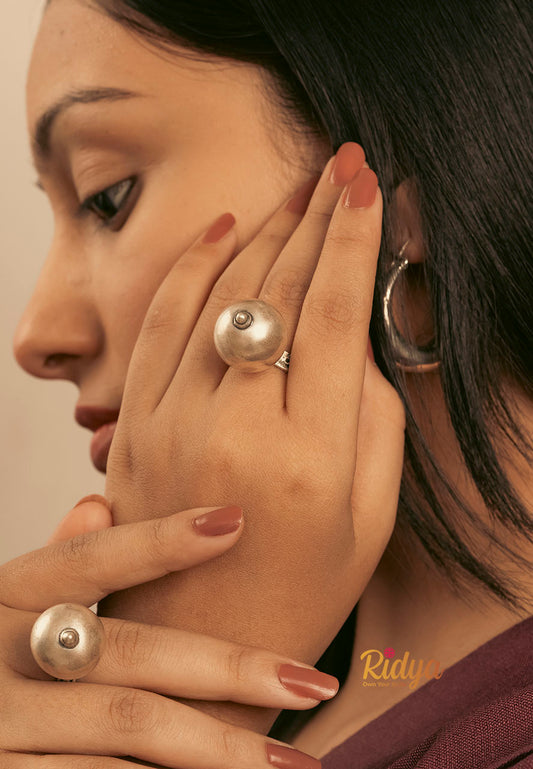 925 Silver Rings-Matte Sphere Tribal Inspired (1) Ridya Fashions