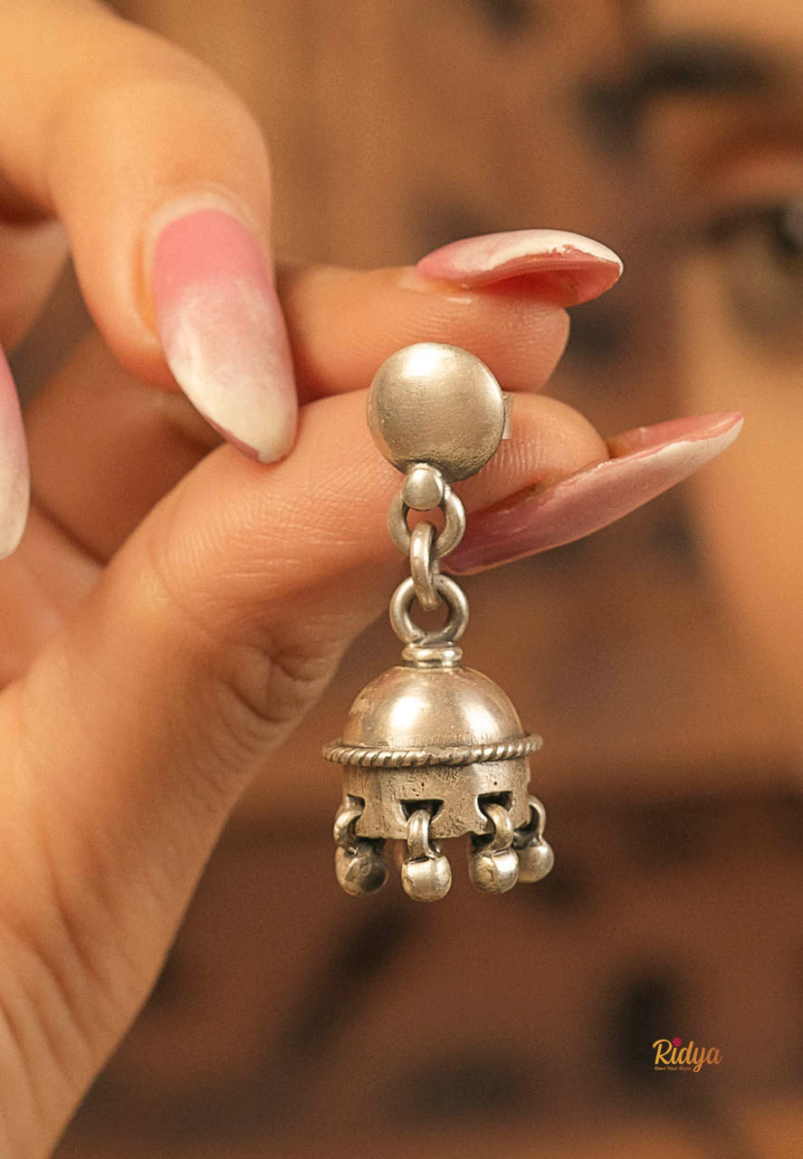 925 Silver Earrings-Matte Button Versatile Jhumka Earrings (2) Ridya Fashions