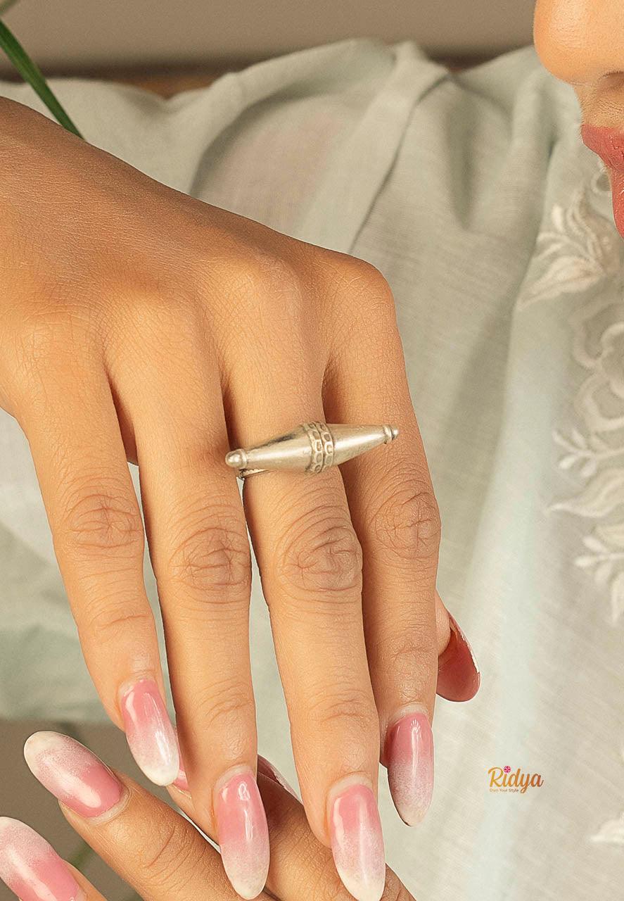 Designer Silver Ring-Matte Finish Bicone Casual Ring (3) Ridya Fashions