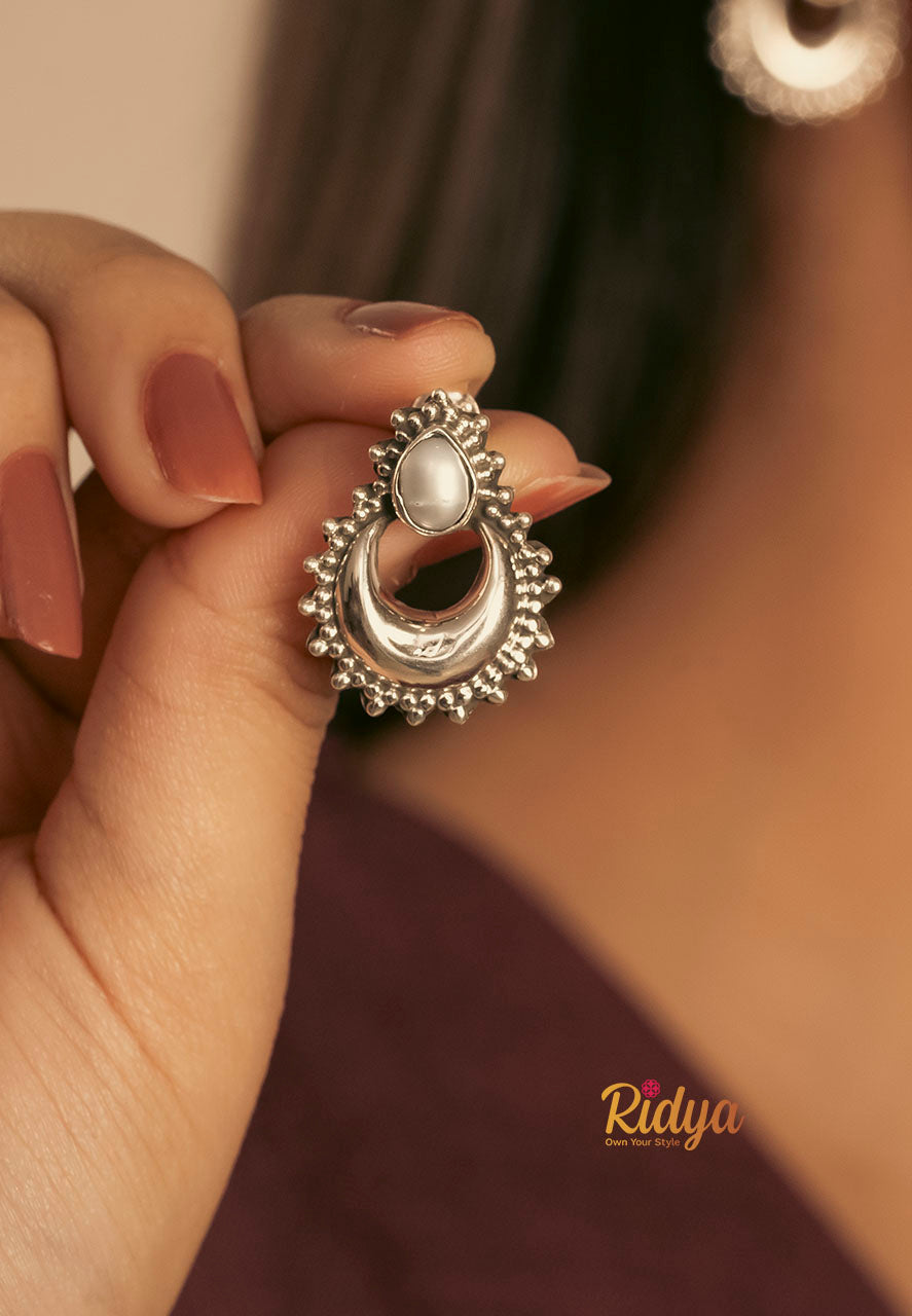 925 Silver Earrings-Pearl Detail Mini Chandbali Earrings (1) Ridya Fashions