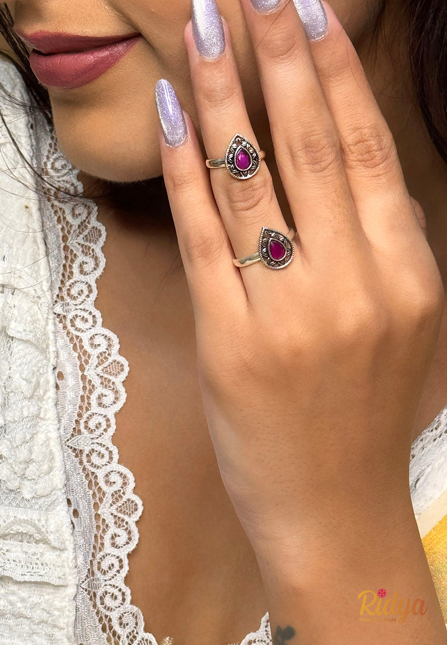 Buy Silver Rings- Pink Stone Ethnic Details Everyday Ring (1) Ridya Fashions