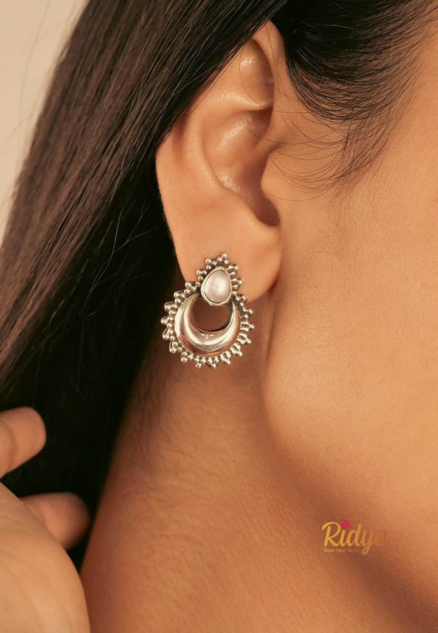 925 Silver Earrings-Pearl Detail Mini Chandbali Earrings (1) Ridya Fashions