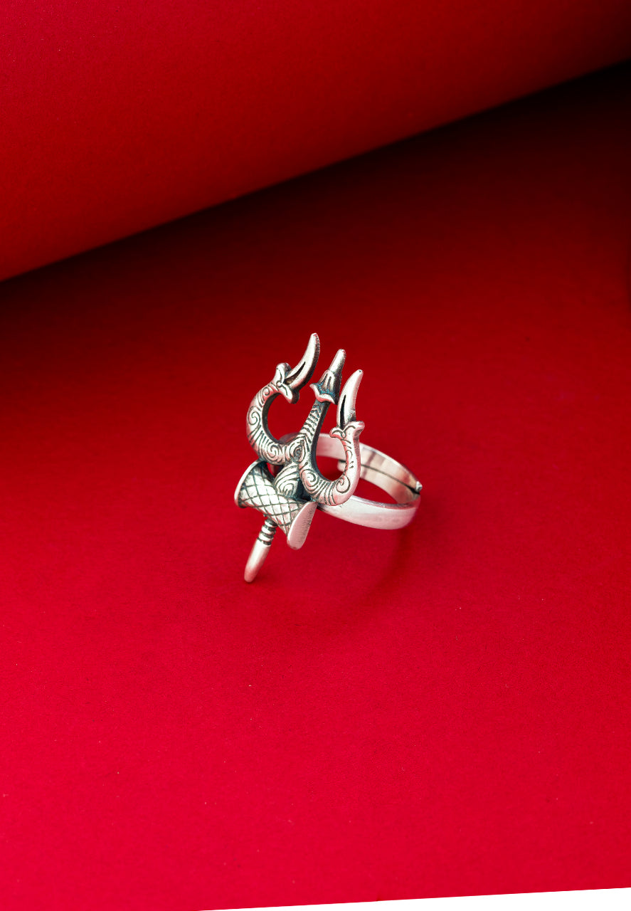 925 Silver Ring-Shiva Trishul Statement Ring (3) Ridya Fashions