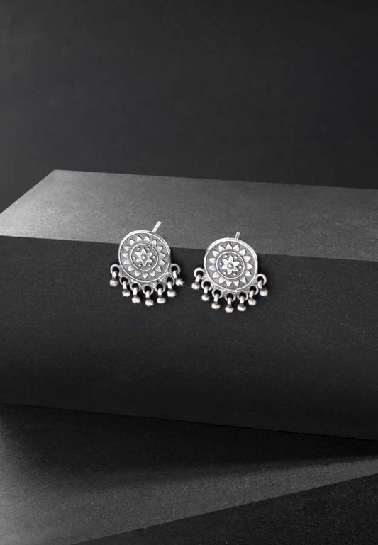 925 Silver Earrings-Ethic Details Ghungru Drop Studs (1) Ridya Fashions