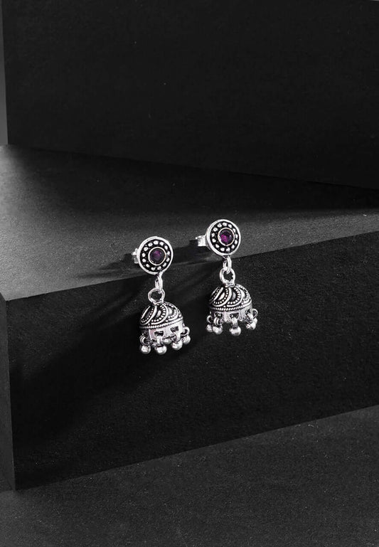 925 Silver Earrings-Pink Stone Small Everyday Jhumka Earrings (1) Ridya Fashions