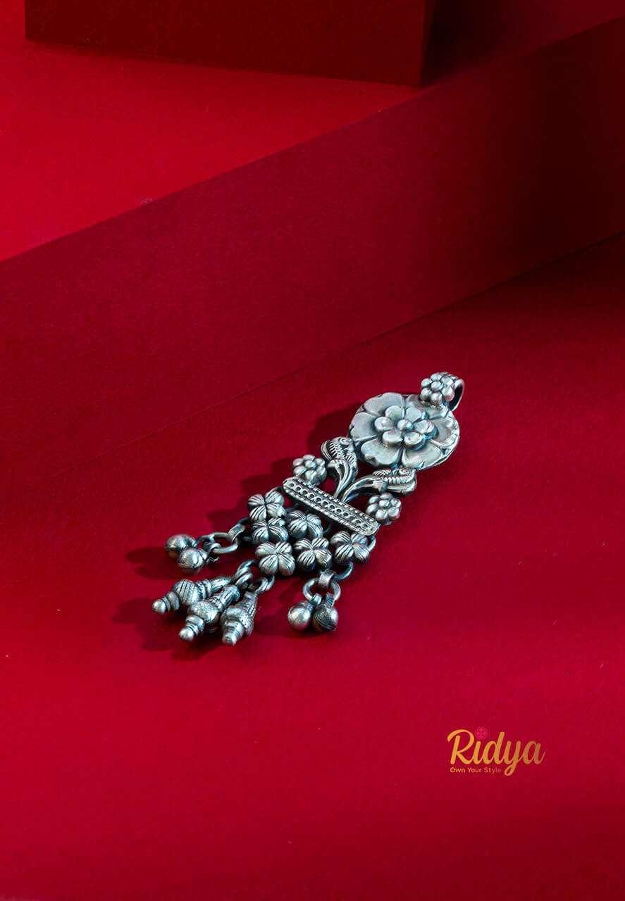 925 Silver Pendant-Dual Parrot Floral Details Long Pendant (1) Ridya Fashions