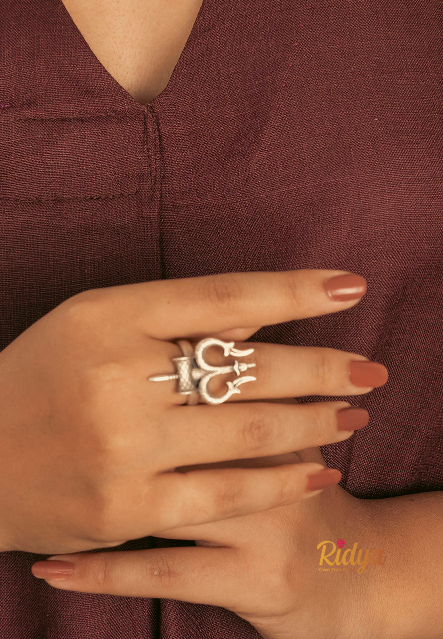 925 Silver Ring-Shiva Trishul Statement Ring (2) Ridya Fashions