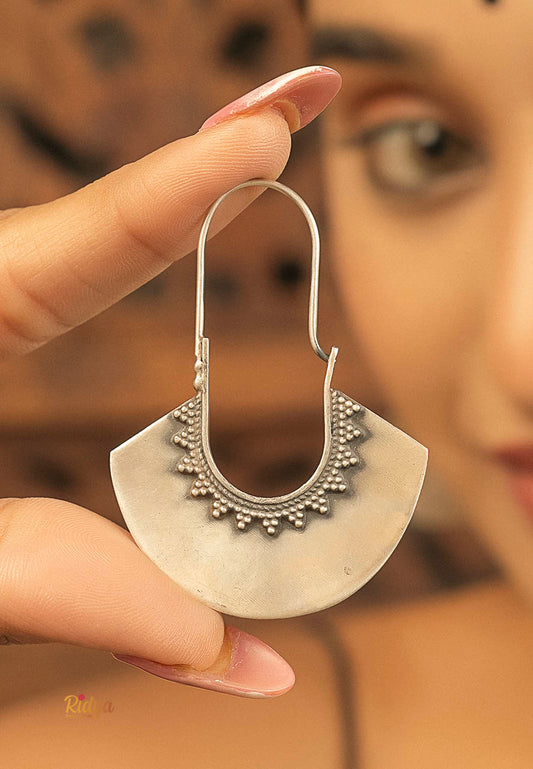 925 Hallmarked Silver Earrings-Statement Matte Daana Bali Earrings (1) Ridya Fashions