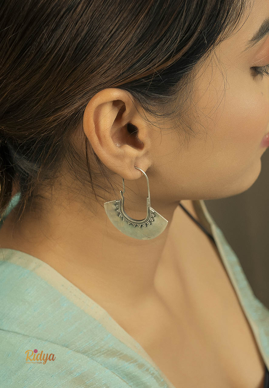 925 Hallmarked Silver Earrings-Statement Matte Daana Bali Earrings (3) Ridya Fashions