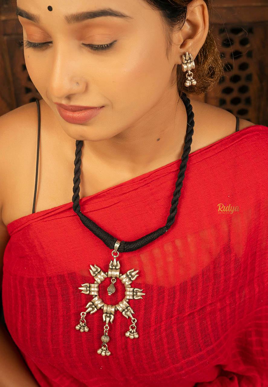 925 Silver Necklace Online-Trishul Ghungru Classic Thread Necklace (3) Ridya Fashions