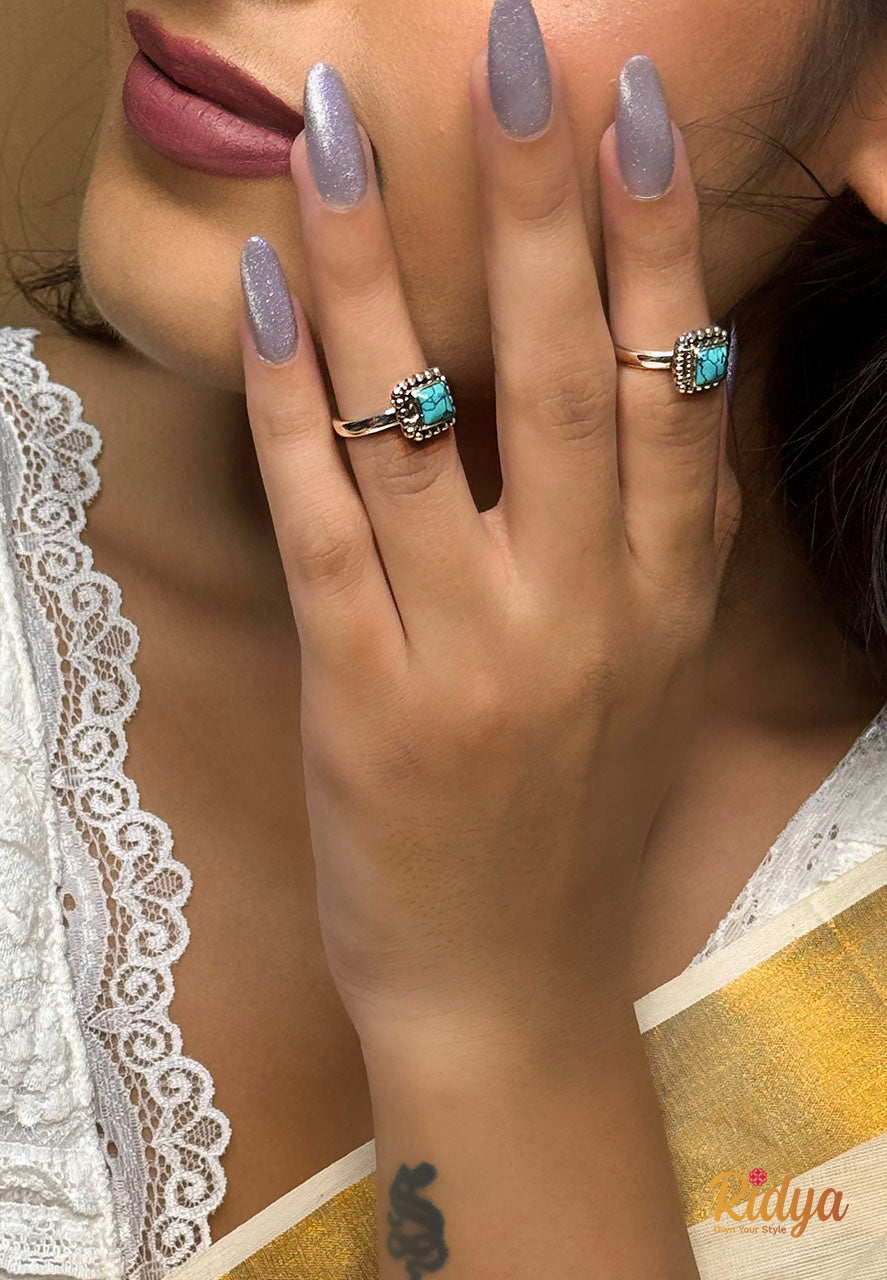 Buy Silver Rings- Turquoise Stone Square Stylish Everyday Ring (2) Ridya Fashions