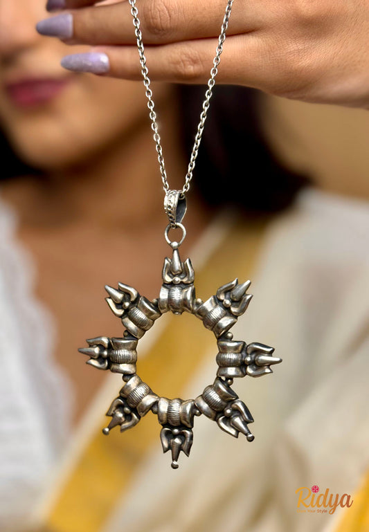 Shop Pure Silver Necklace-Shiva Damru Trishul Necklace (1) Ridya Fashions